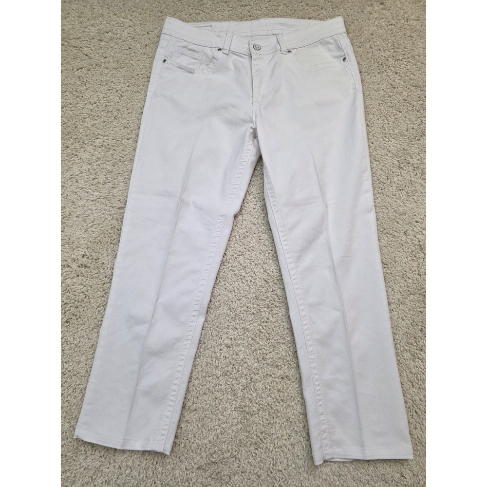 VGS Denim Jeans Womens 16 White Studded Pockets‎ Casual Travel Pants Weekend Fun